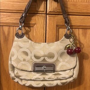 Coach Tan and Brown Signature Shoulder Bag